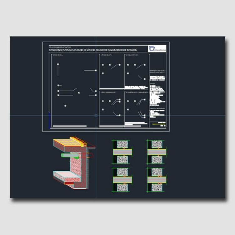 Imagen de Detalles constructivos DWG para la reparación de humedades muros de hormigón armado