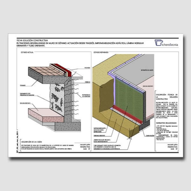 Imagen de Detalles constructivos DWG para la reparación de humedades muros de hormigón armado