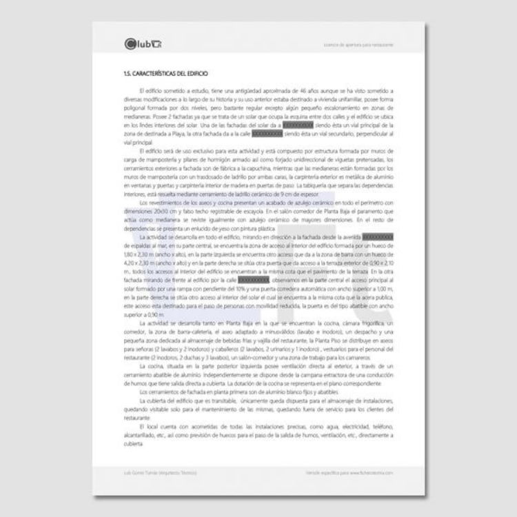 Memoria técnica editable para apertura de restaurantes