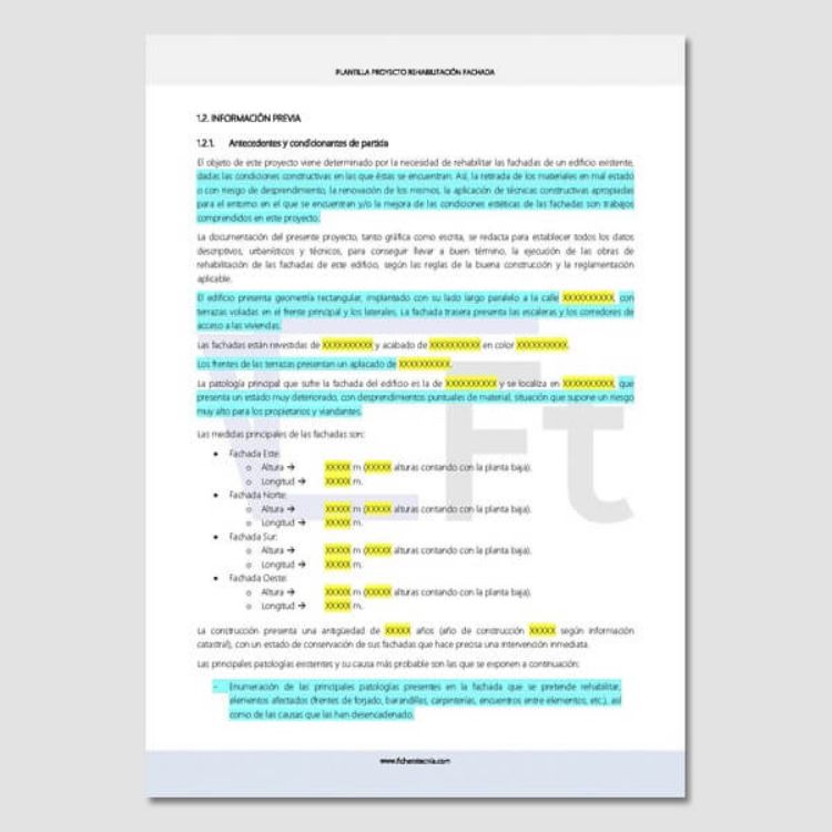 Plantilla editable con memoria para reparaciones de fachadas