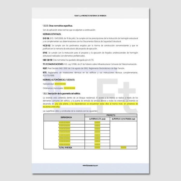 Imagen de Proyecto de reforma de vivienda en DOC, XLS y PDF