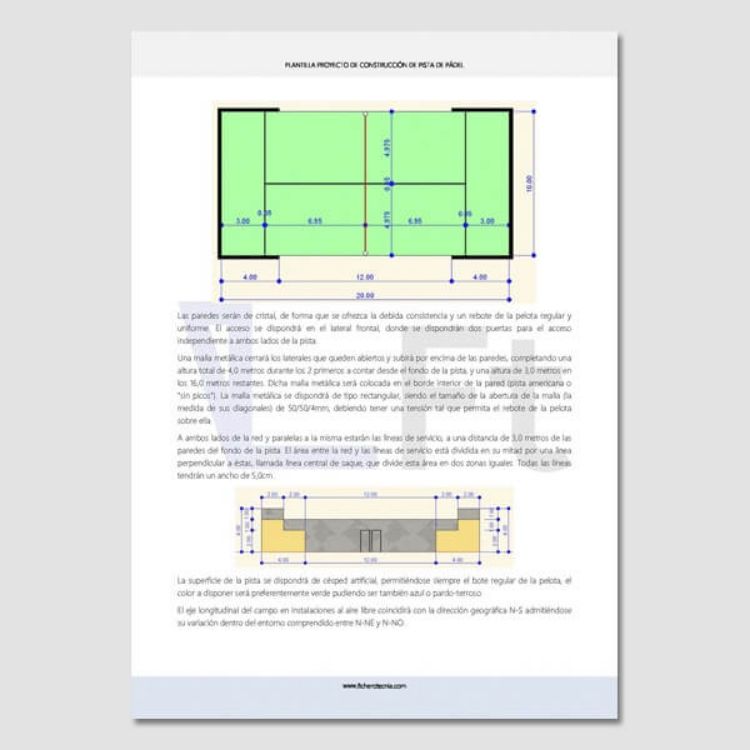 proyecto para construir pistas de pádel en DOC, PDF y planos DWG