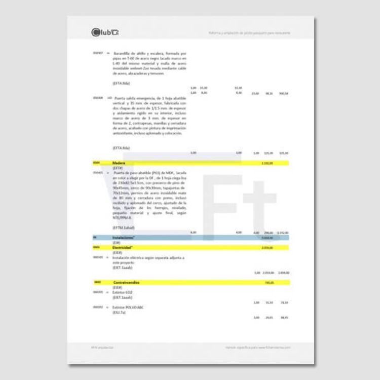 prespuesto editable para proyecto reforma restaurante