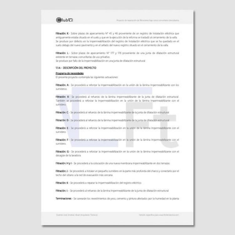 Imagen de Proyecto de reparación de filtraciones por deterioro de la impermeabilización