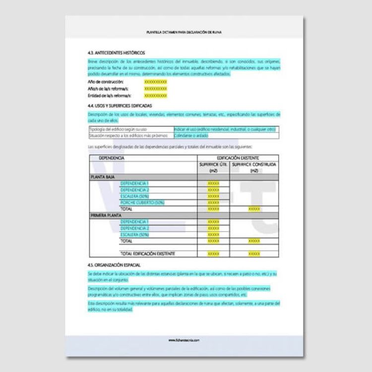 apartado de antecedentes historicos de la plantilla para informe de edificio en ruina 