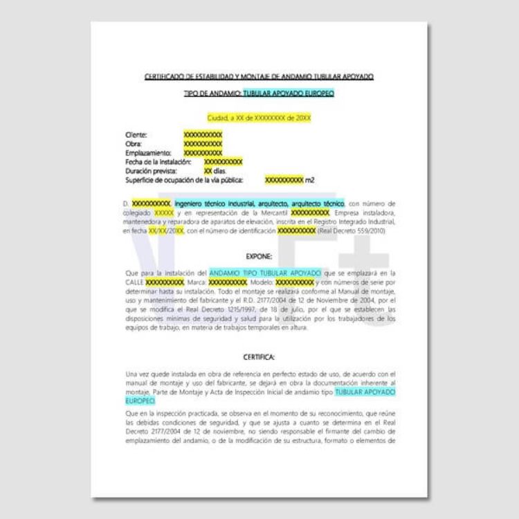 datos cliente de certificado montaje andamio pdf