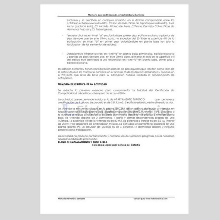 Memoria descriptiva para alquiler vacacional
