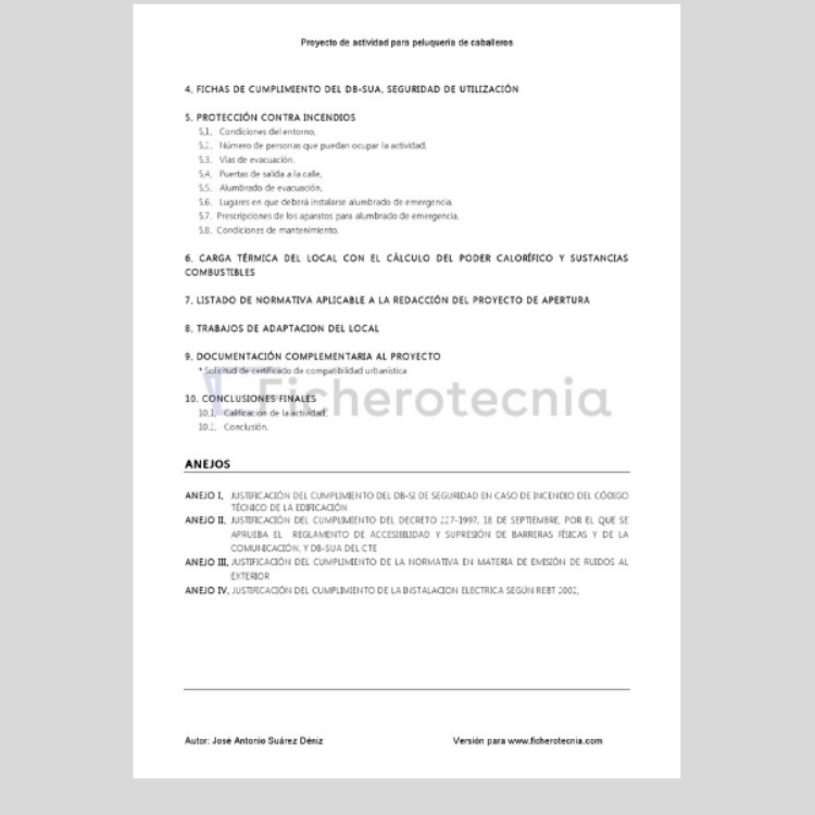 Apartado de seguridad del Proyecto de actividad para peluquería de caballeros en PDF