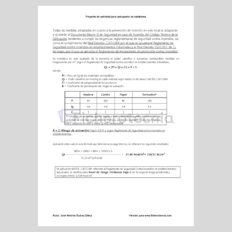 Tabla de valores del Proyecto de actividad para peluquería de caballeros en PDF