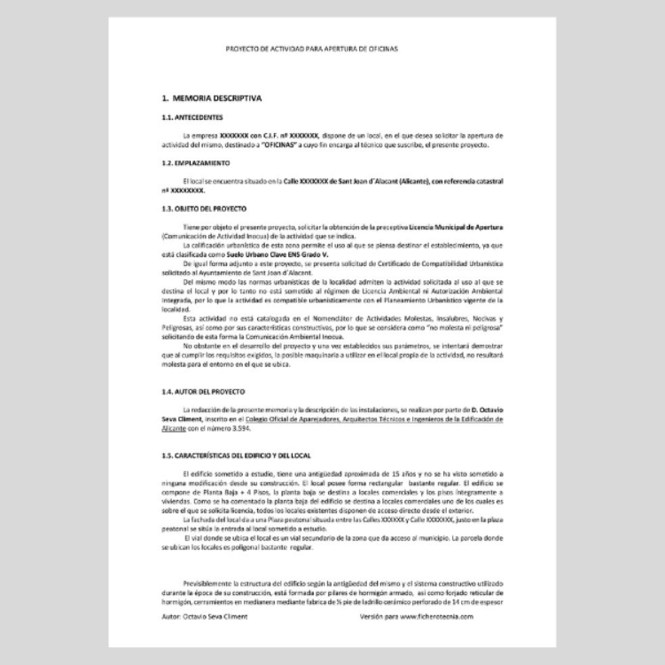 ejemplo de proyecto para licencia de actividad