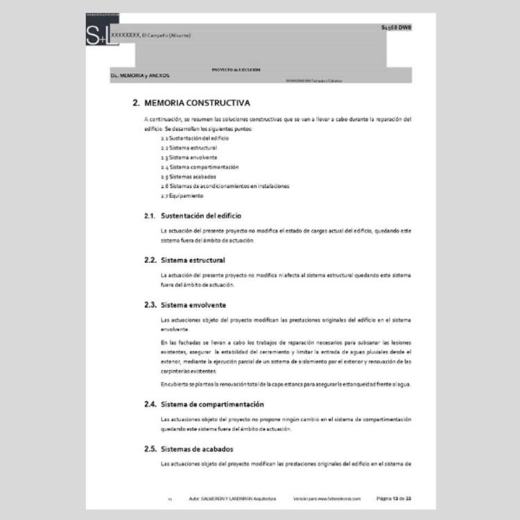 memoria constructiva de proyecto rehabilitación fachada sate