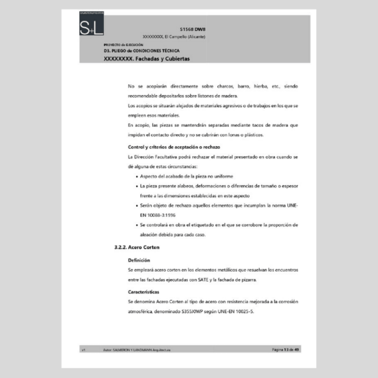 pliego de condiciones tecnicas en proyecto rehabilitación fachada sate
