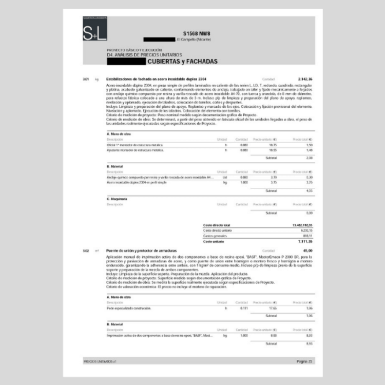analisis de precios unitarios en proyecto rehabilitación fachada sate