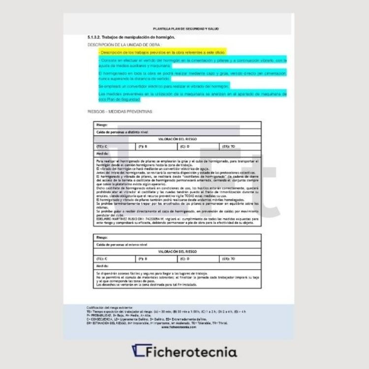 pagina de muestra de Plan de seguridad y salud en obras de construcción en formato word