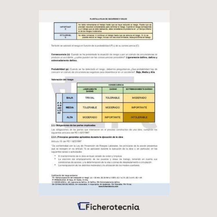 tabla de medidas en Plan de seguridad y salud en obras de construcción formato word