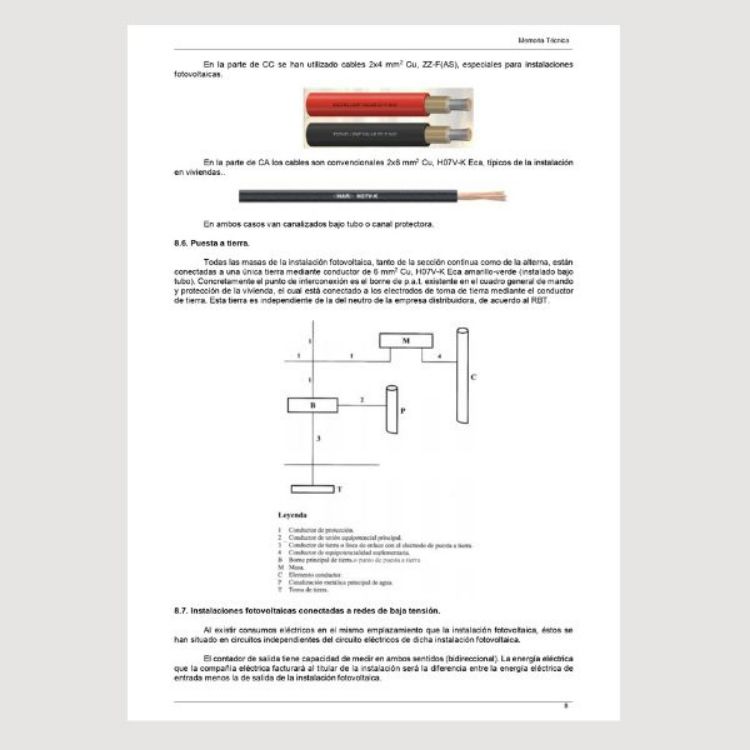 Detalles puesta a tierra de la memoria técnica instalación fotovoltaica vivienda unifamiliar