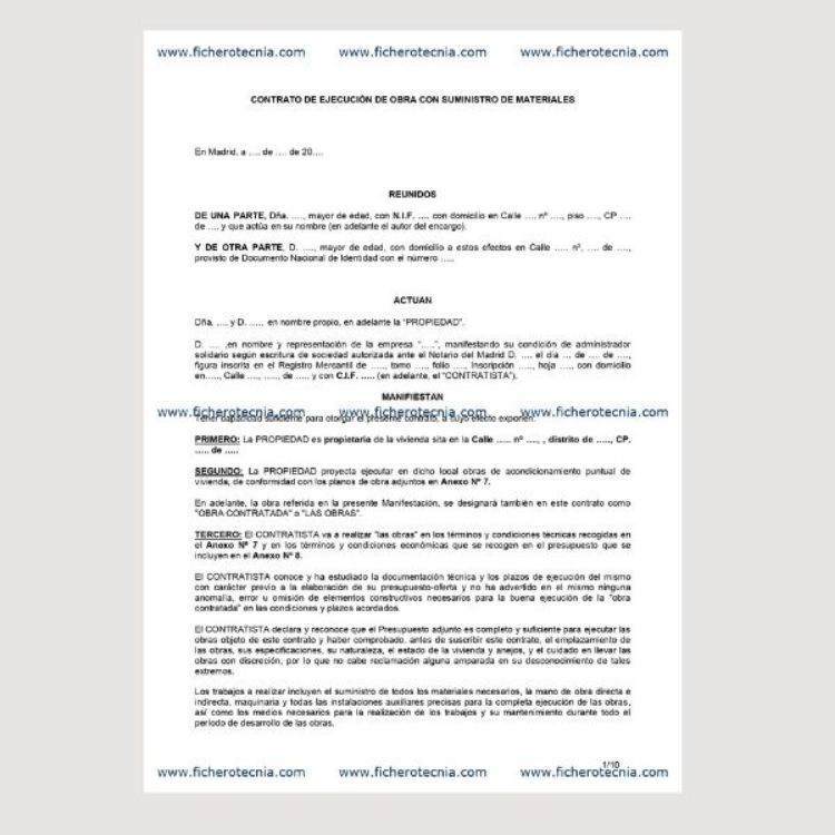 Primera hoja del modelo de contrato para reforma vivienda