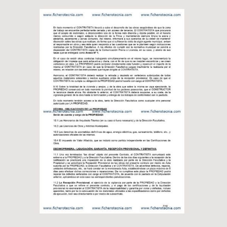 Apartado de obligaciones de la propiedad en el modelo de contrato para reforma vivienda de ficherotecnia