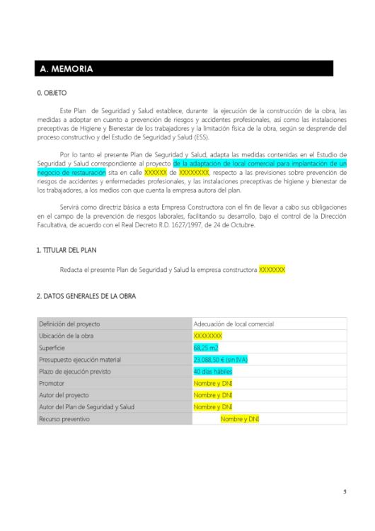 Plan de seguridad y salud para reforma interior de local