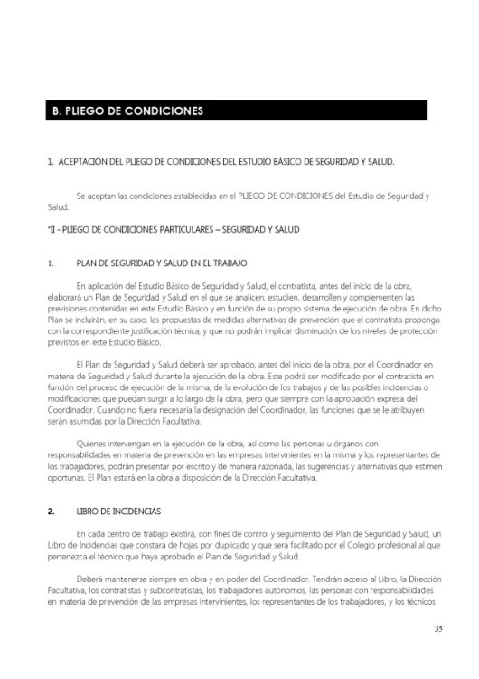 Pliego de condiciones en plan de seguridad y salud reforma local