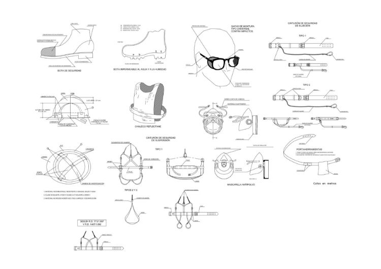 ilustraciones de equipos de seguridad individual en plan de seguridad y salud reforma local