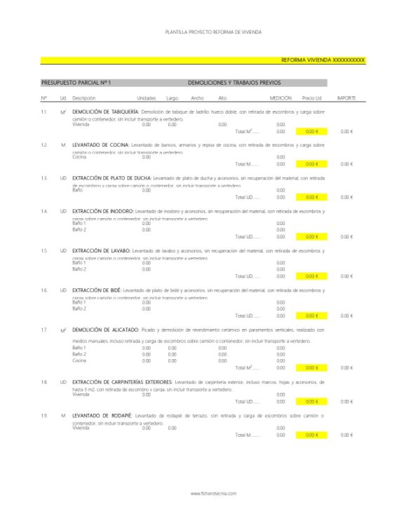 Imagen de Presupuesto de reforma integral de una vivienda por partidas