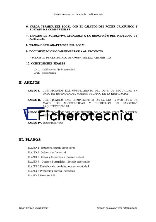 indice proyecto clínica fisioterapia pdf