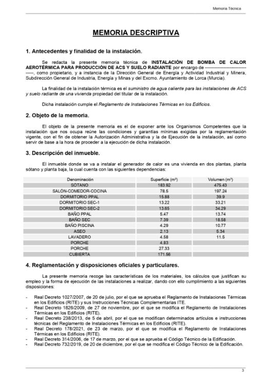 Imagen de Memoria técnica de instalación de aerotermia para calefacción y ACS