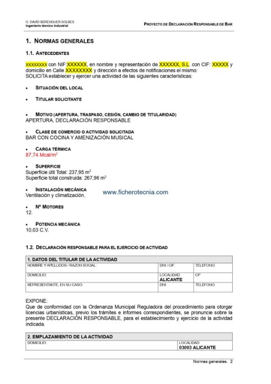 Imagen de Memoria técnica para acondicionamiento de local para abrir un bar