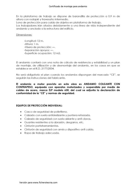 Imagen de Certificado de montaje para un andamio colgado