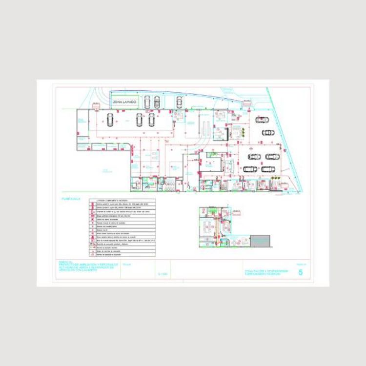 Imagen de Planos dwg para el proyecto de apertura de un taller mecánico con exposición y lavadero.