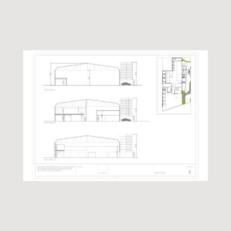 Imagen de Planos dwg para el proyecto de apertura de un taller mecánico con exposición y lavadero.