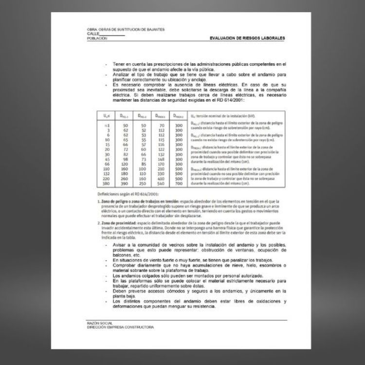 evaluación riesgos para trabajos de reparación en fachada, escalera y patios con plataforma elevadora