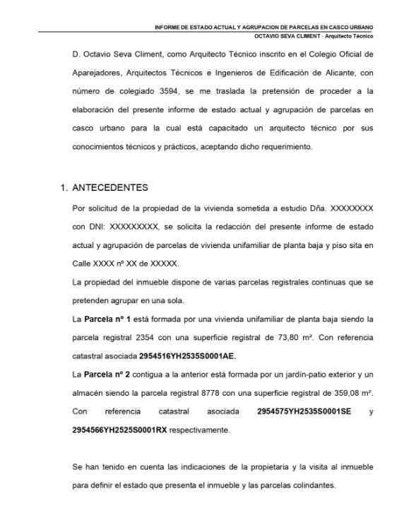 Imagen de Informe de agrupación de dos fincas urbanas