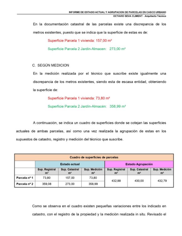 Imagen de Informe de agrupación de dos fincas urbanas