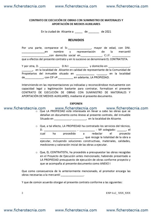 modelo de contrato de obra de construcción en Word