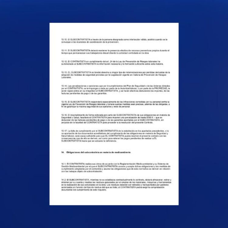 Ejemplo de página del modelo de contrato de subcontratación