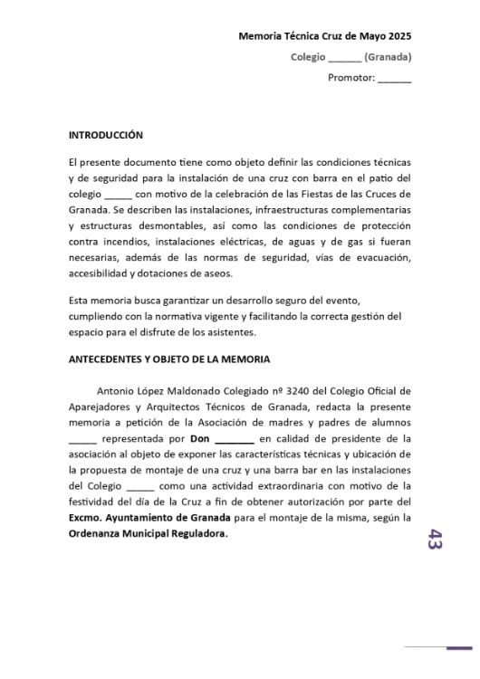 Imagen de Memoria técnica para instalación eventual dentro de un recinto