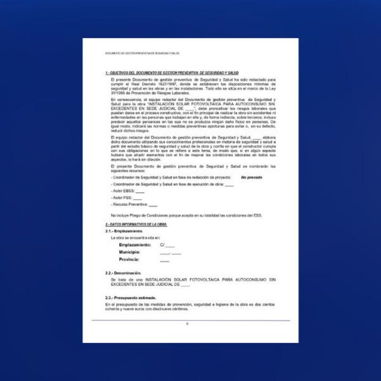 Imagen de Documento de gestión preventiva de seguridad y salud en instalación fotovoltaica