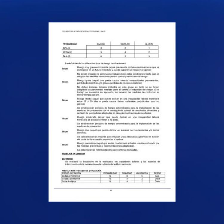 Imagen de Documento de gestión preventiva de seguridad y salud en instalación fotovoltaica