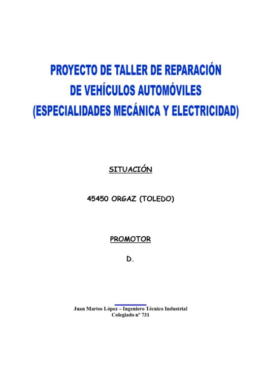 Imagen de Proyecto de actividad para taller mecánico en una nave industrial