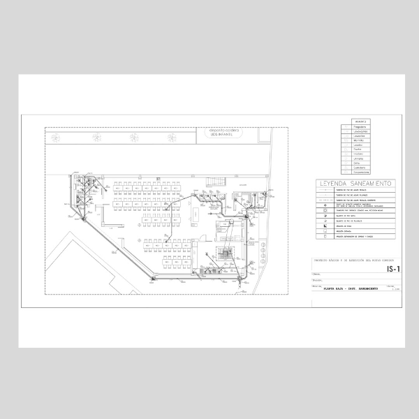 Planos para proyecto eléctrico, fontanería, saneamiento y climatización de la cocina de un colegio