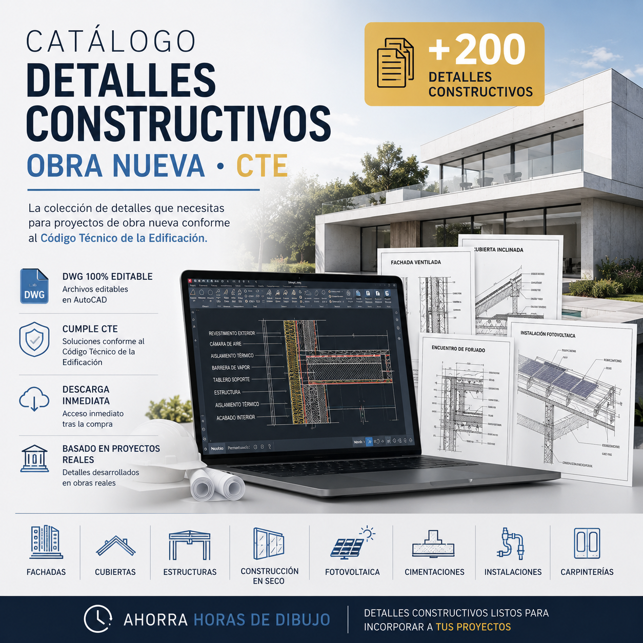 Catálogo de detalles constructivos para obra nueva — 200 detalles DWG según el CTE