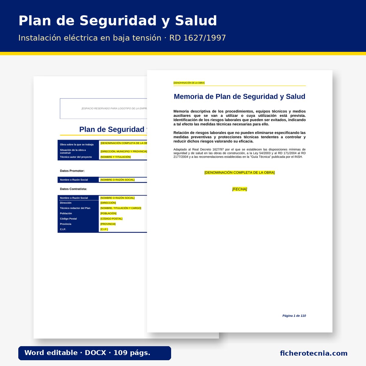 Plan de Seguridad y Salud en instalación eléctrica de baja tensión – Modelo editable DOCX - Imagen 2